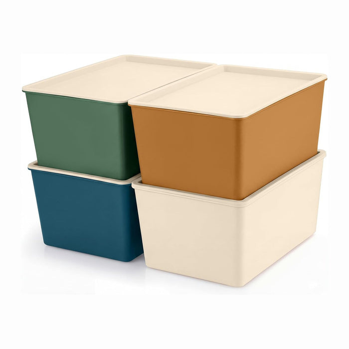 Menkxi 4 Pcs Storage Bins with Lids, Mixed Color, Large