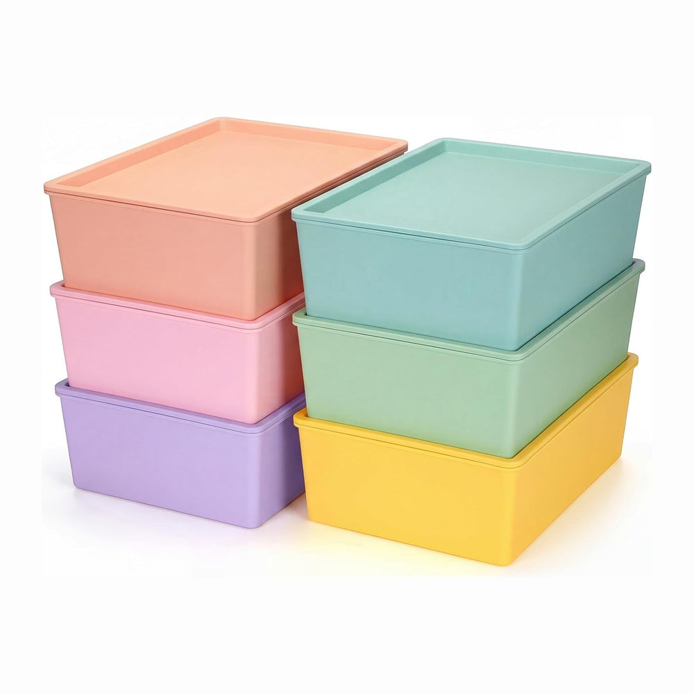 Menkxi 6 Pcs Large Plastic Storage Bins with Lids, Mixed Color