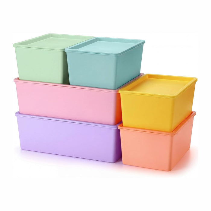 Menkxi 6 Pcs Plastic Storage Bins with Lids, Large and Small, Macaron Color