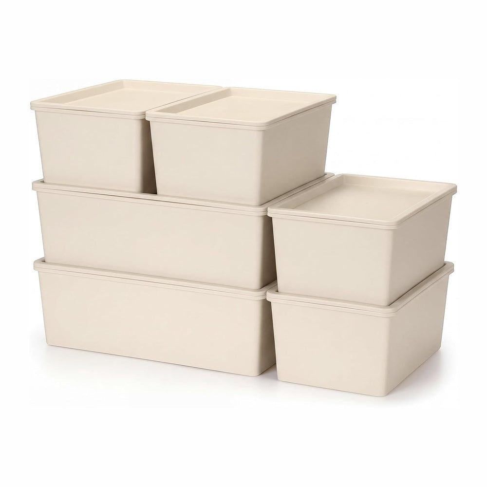 Menkxi 6 Pcs White Large and Small Plastic Storage Bins with Lids