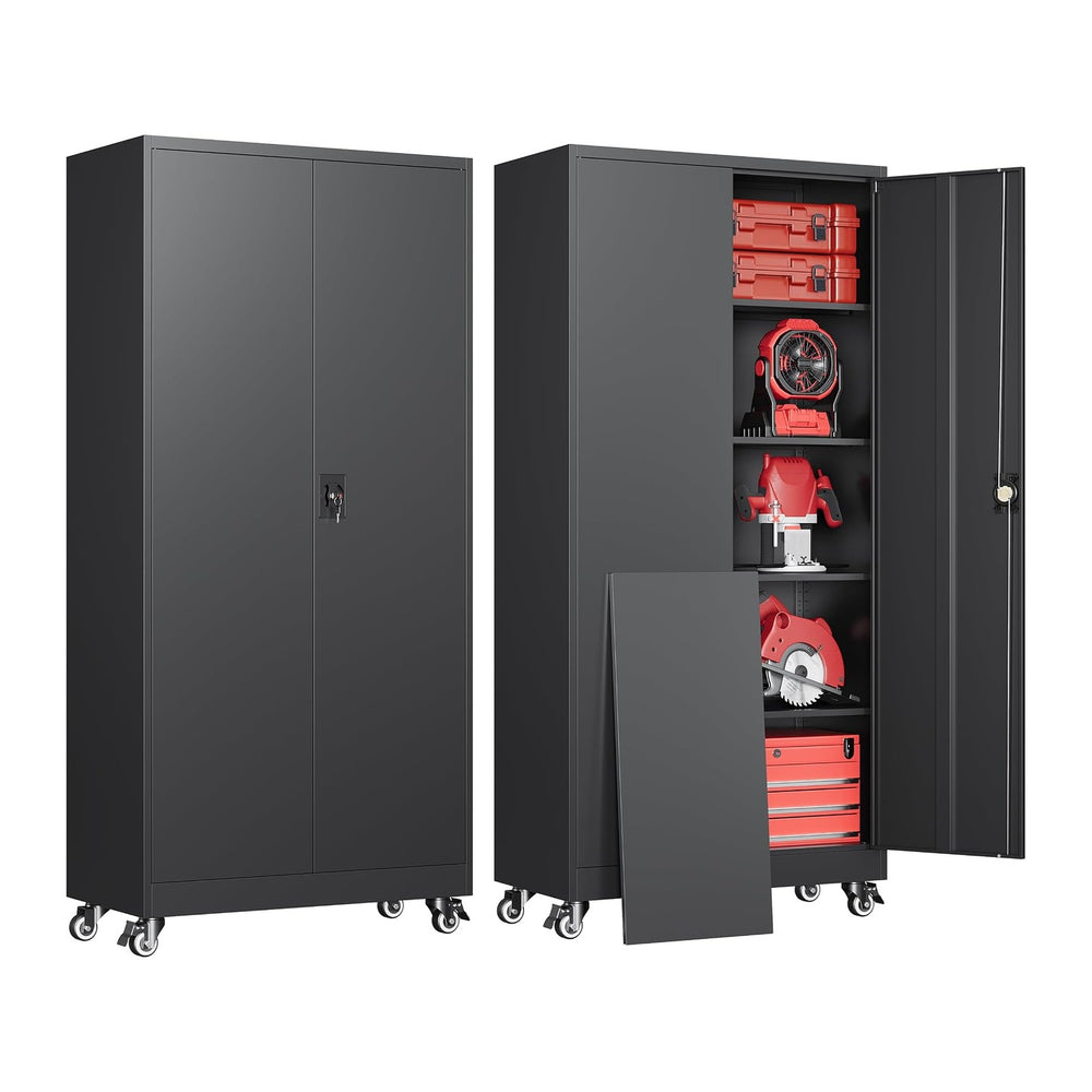 Metal Garage Storage Cabinets with Wheels, Rolling Tool Cabinet with Lock, Lo...
