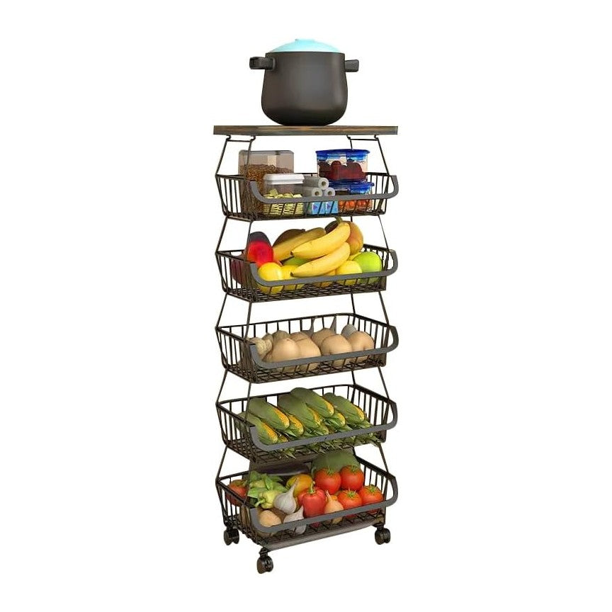 Metal Wire Baskets with Wheels, Kitchen Organizer, 6 Tier Stackable Storage C...