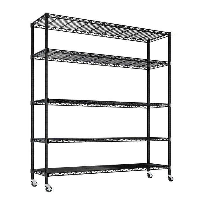 Metal Wire Shelving Unit Storage Shelves, Heavy Duty Metal Storage Shelf with Wheels, Adjustable Commercial Wire Rack for Garage or Kitchen (Black, 5-Tier, 60"x18"x72")