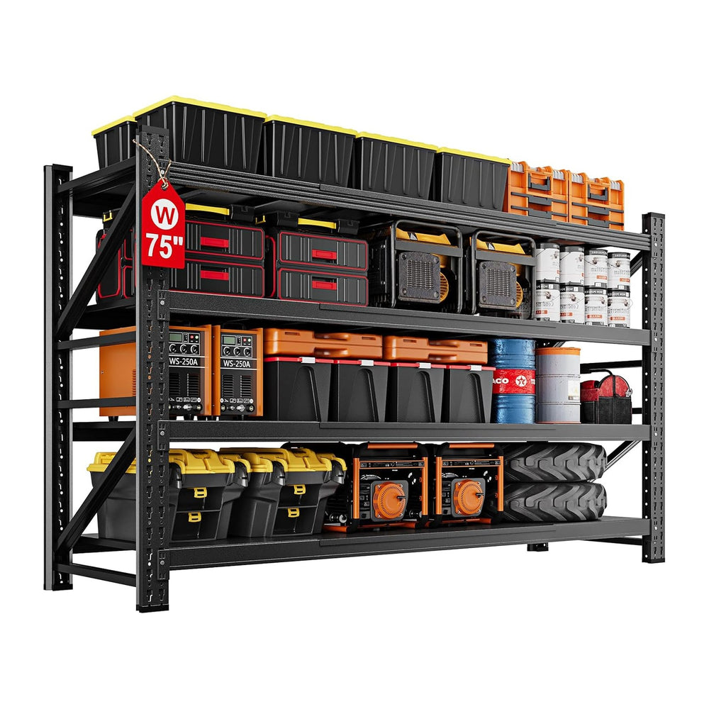 MIIIKO 75" W Metal Garage Storage Shelving Unit,9000LBS Heavy Duty Stora...