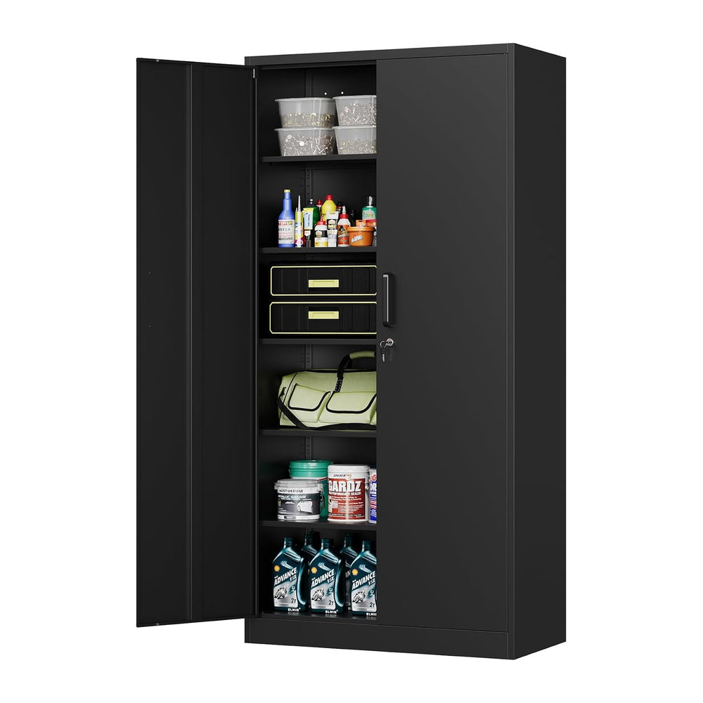 MIIIKO Metal Garage Storage Cabinet with 2 Doors and 5 Shelves,71" Metal...