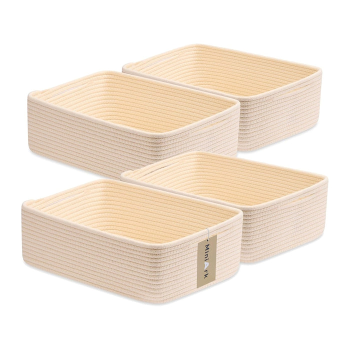 MiniArk Large Shallow Organizing Baskets 15x11x5.1 Inches - Rope Woven Storage Bins for Bathroom, Shelves, Cube Closet, Beige 4 Packs