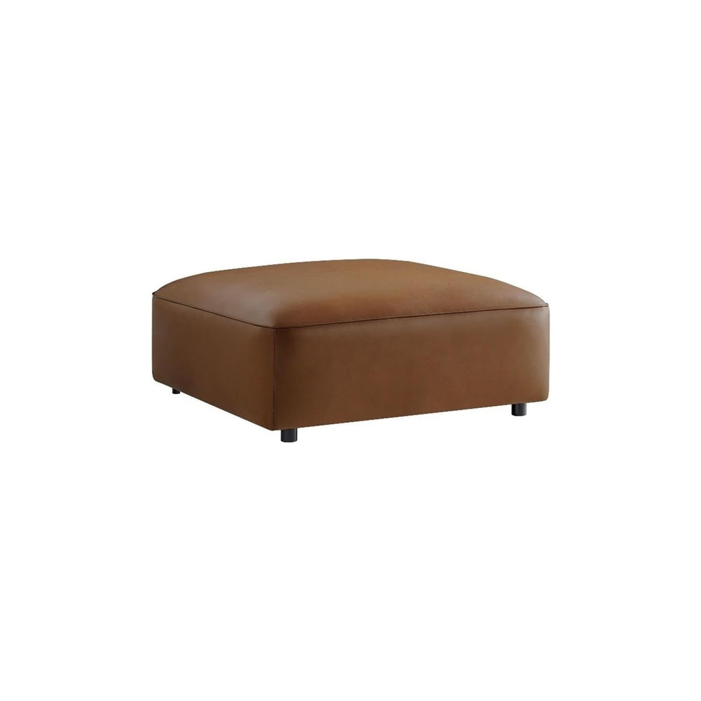 Modway Auren Vegan Leather Ottoman in Coffee - Large Square Faux Leather Foot...
