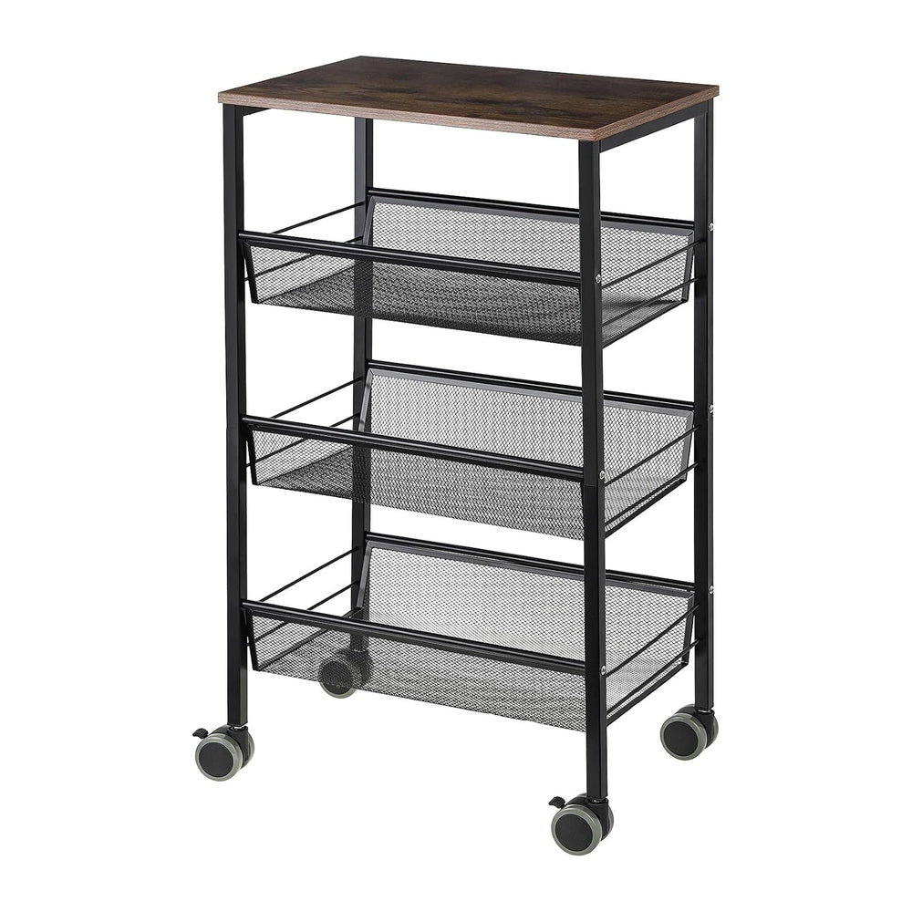 MOOACE Kitchen Cart on Wheels, 3-Tire Metal Mesh Rolling Utility Cart with Wo...