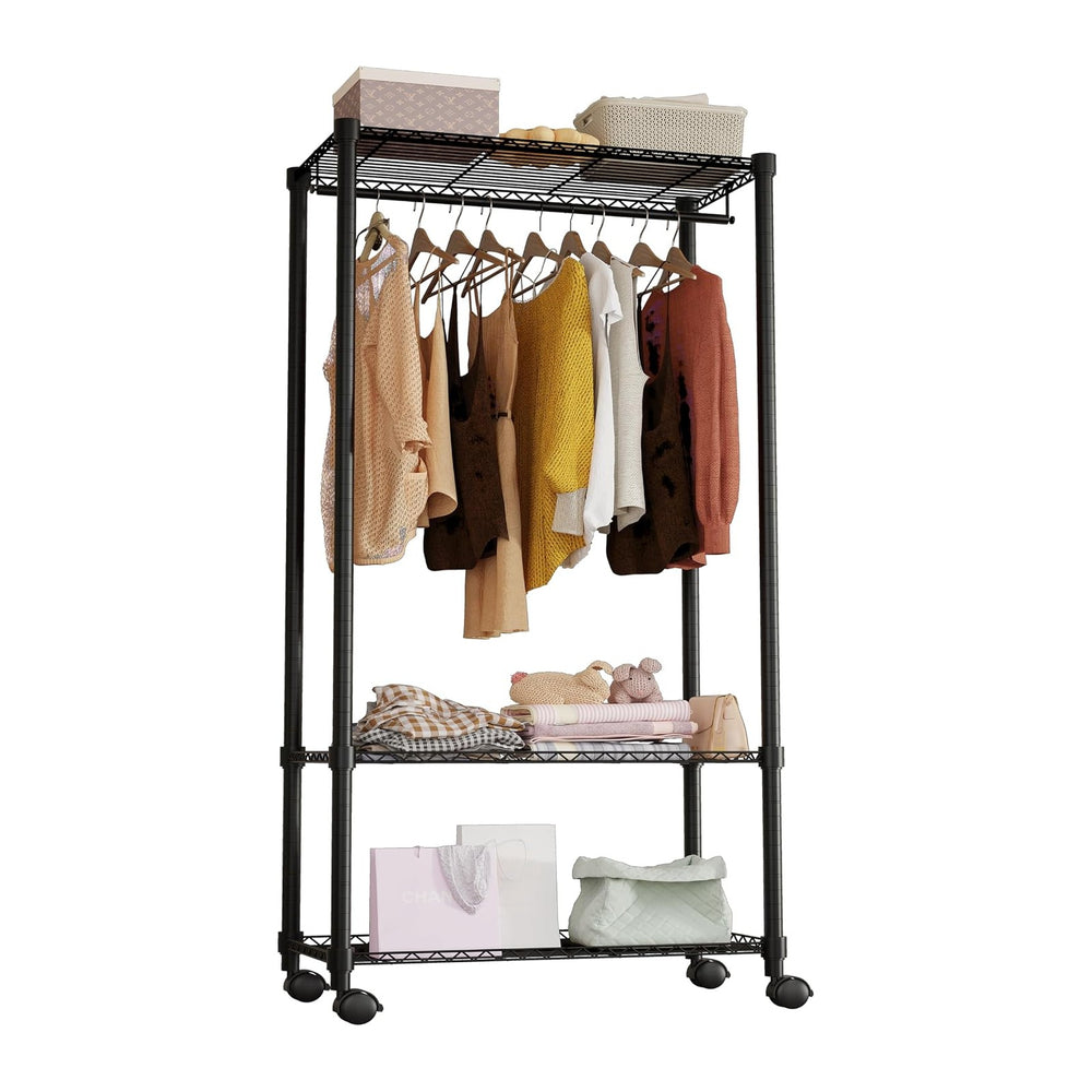Moogiitools Heavy Duty Rolling Garment Rack 3 Tiers Adjustable with 25mm thic...