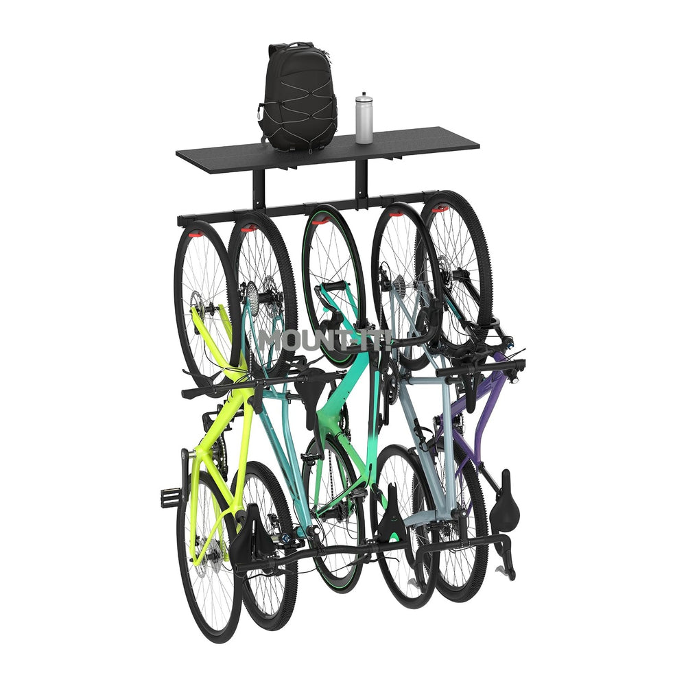 Mount-It! WheelsUp Bike Storage Rack with Shelf | Wall Mounted Garage Organiz...