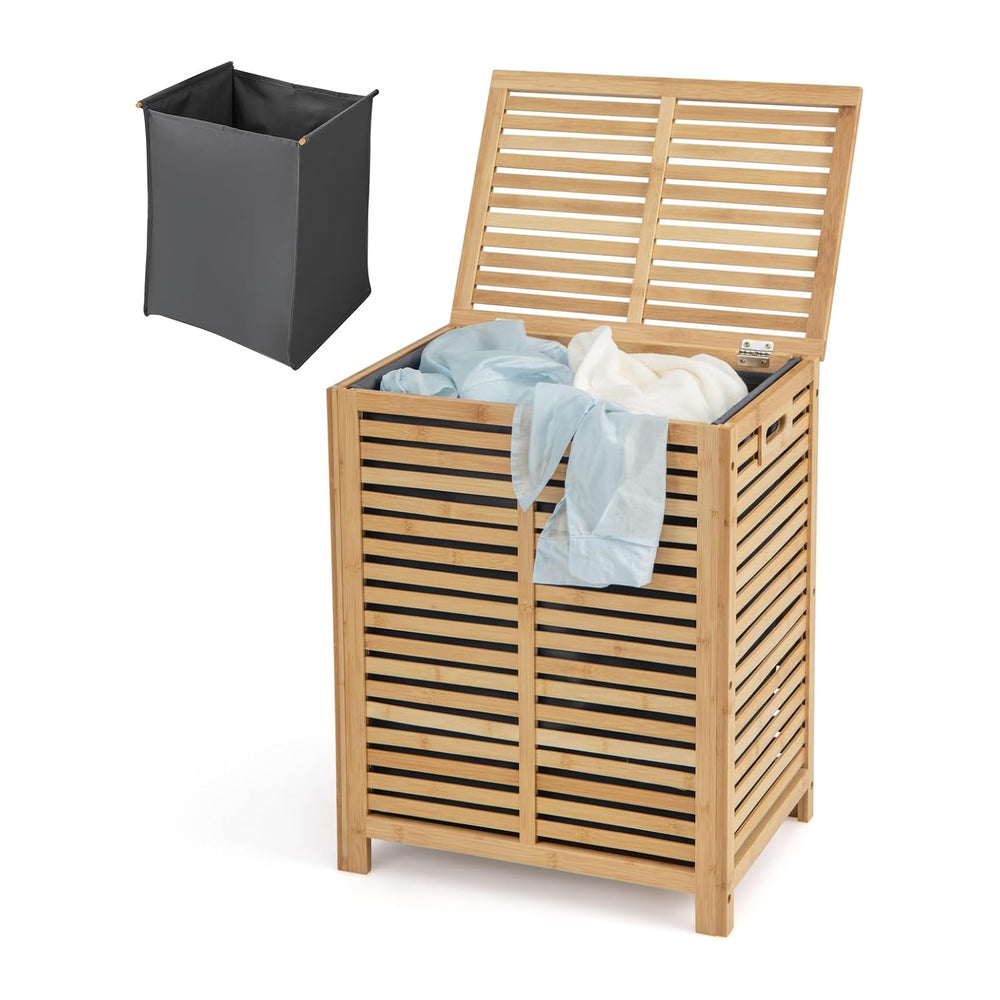 Multigot Bamboo Laundry Basket, Clothes Storage Hamper with Lid & Removab...