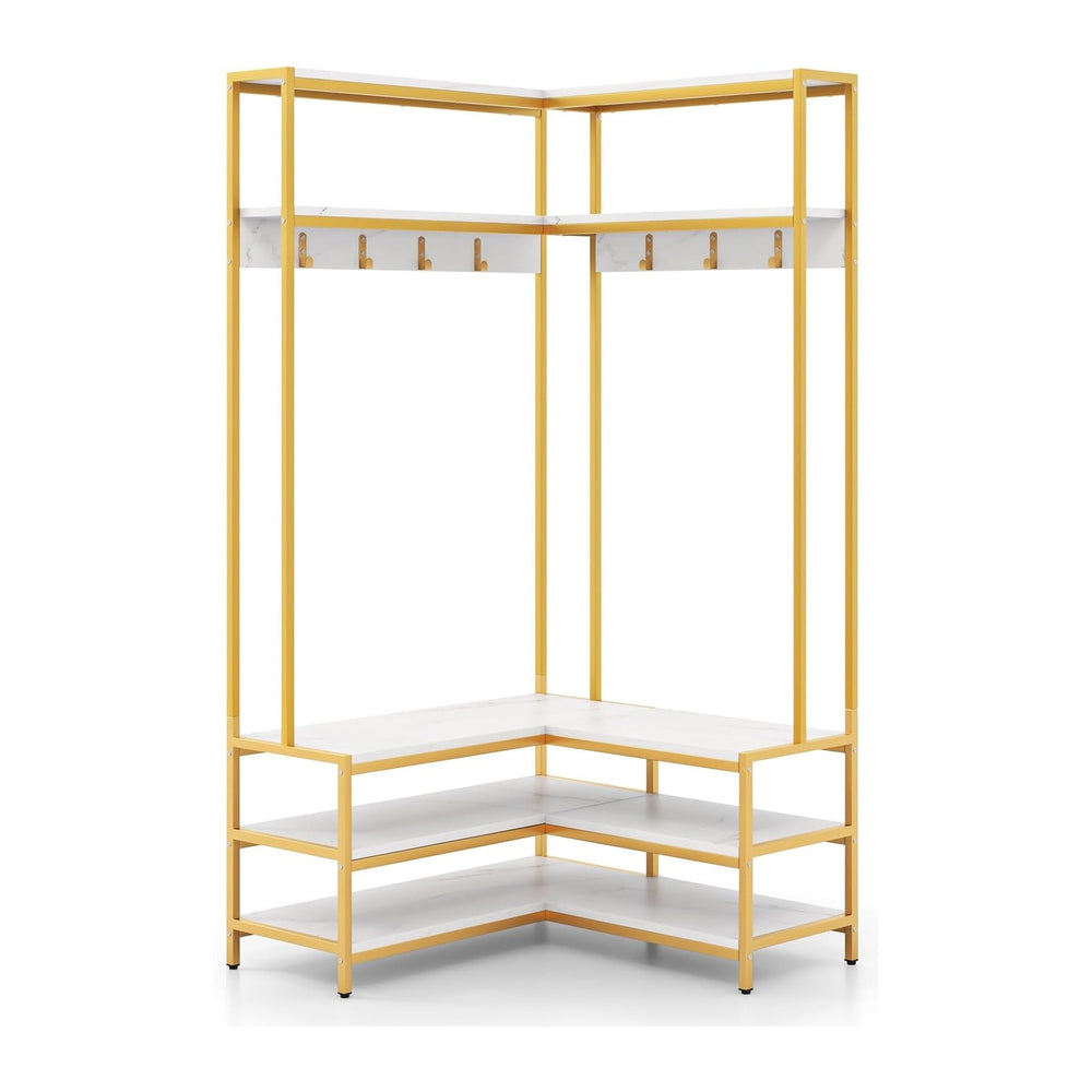 Multigot L-shaped Clothes Rack, Freestanding Corner Garment Rack Hall Tree wi...