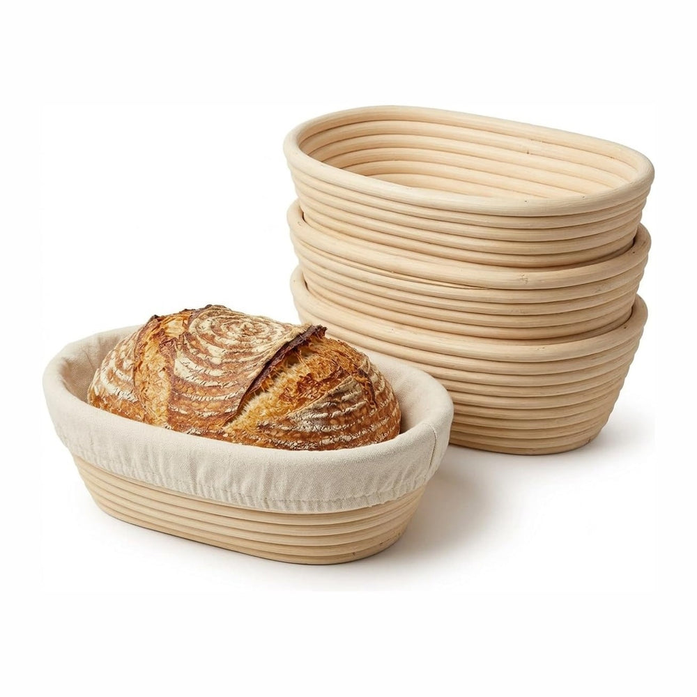 Nalcant 4 Pack Oval Banneton Proofing Basket Set 10 Inch, Natural Rattan Sour...