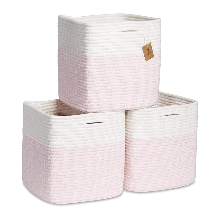 NaturalCozy Storage Cubes 11 Inch Cotton Rope Woven Baskets