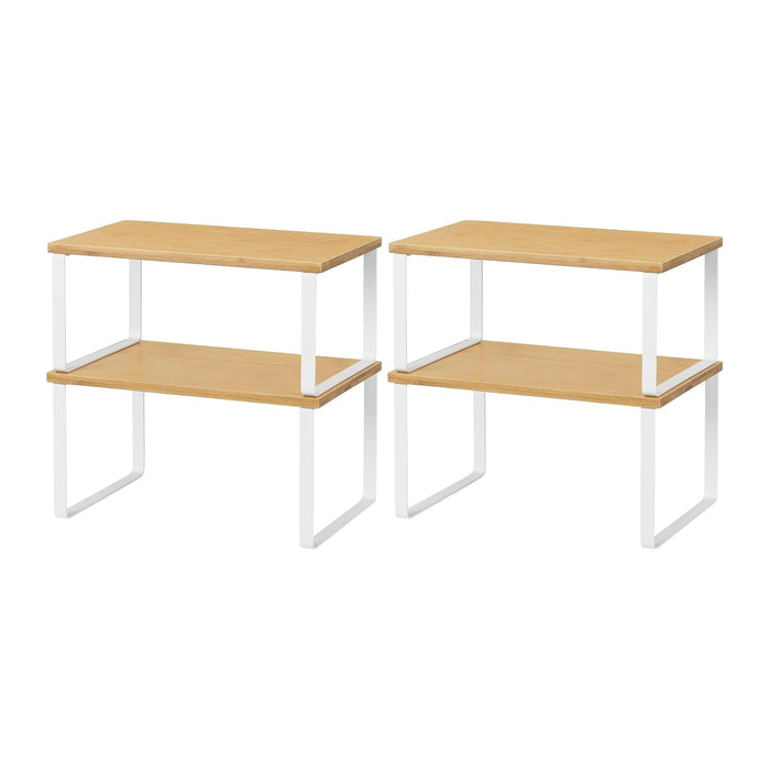 NEX Kitchen Cabinet and Counter Shelf Organizer, Stackable & Expandable, White and Natural (Pack of 2)