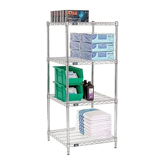 Nexel 24" x 24" x 63", 4 Tier Adjustable Wire Shelving Unit, NSF Listed Commercial Storage Rack, Chrome Finish, leveling feet