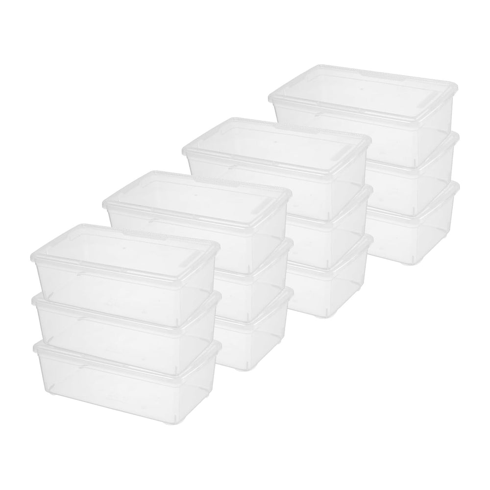 novelinks 12 Pack 6 Quart Stackable Shoe Storage Bins with Lids (Clear)