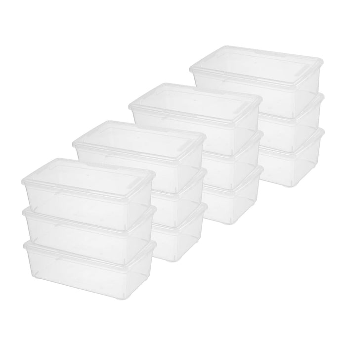 novelinks 12 Pack 6 Quart Stackable Shoe Storage Bins with Lids (Clear)