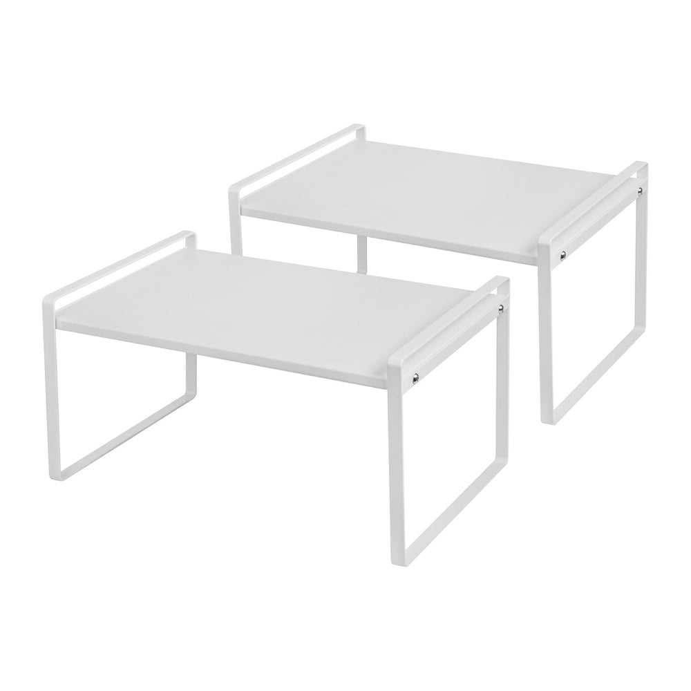 Nxconsu Stackable Cabinet Shelf Organizer 2 Pack, Wide Tall White