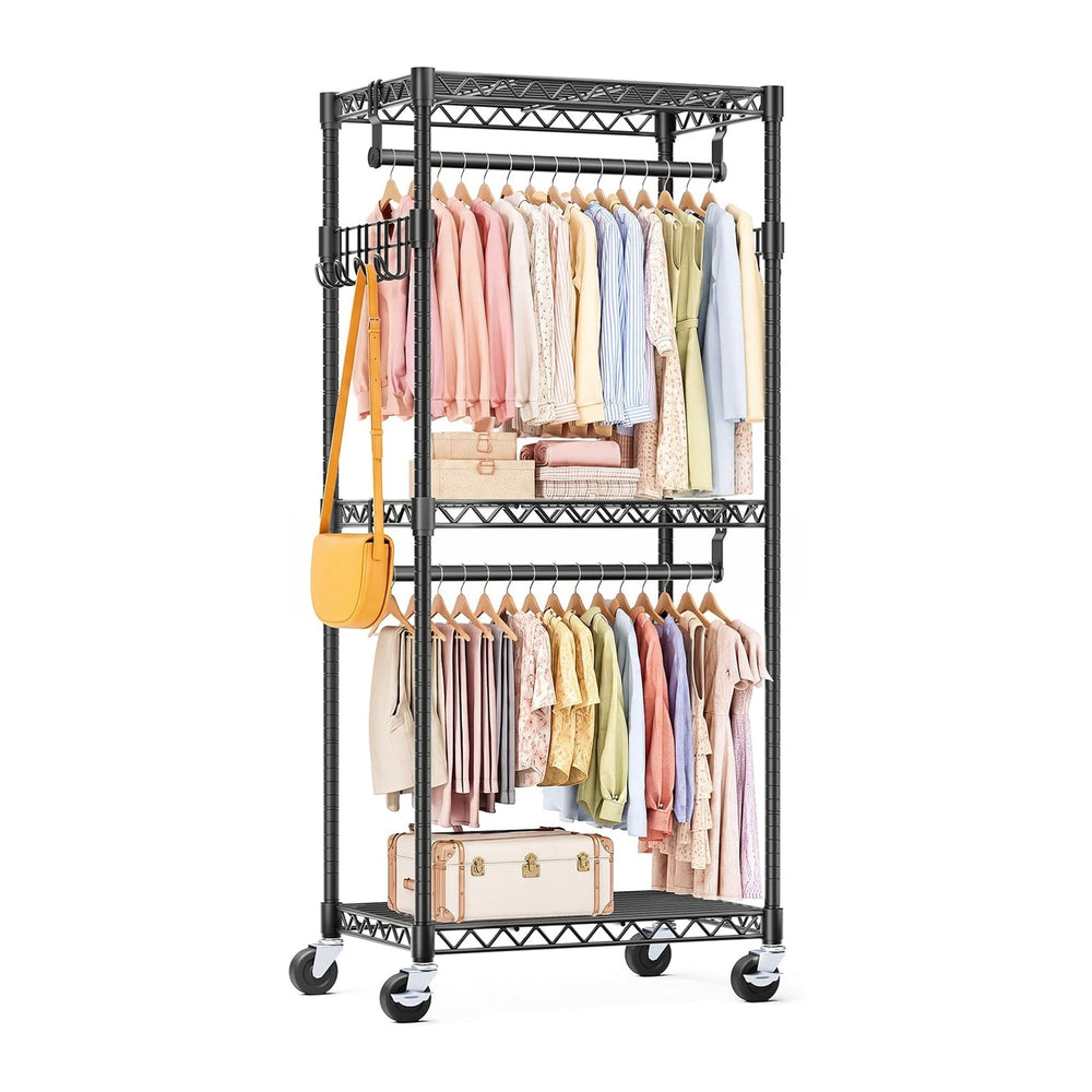 OLIXIS Rolling Clothes Rack, Heavy Duty Garment Rack, 23 IN, Metal Black