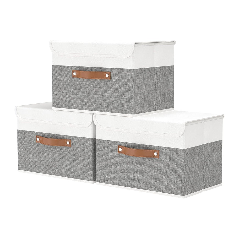 OUTBROS Storage Box with Lids, 17.7x11.8x11.8 inch (White/Grey, 3-Pack)