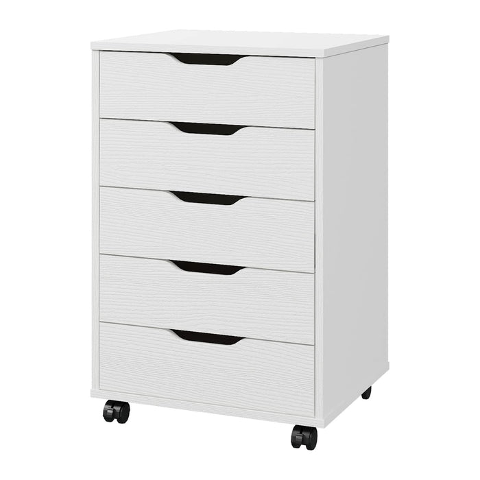 Panana 5/7 Drawer Mobile File Cabinet, Wooden Under Desk Storage with Wheels Office Organization Vertical Filing Chest of Drawers for Home Office (White, 5 Drawer)
