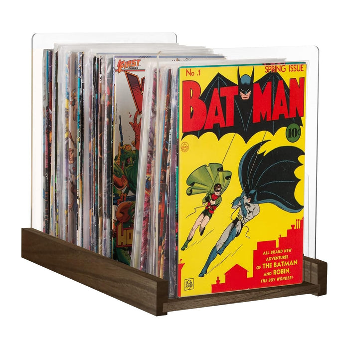 Patented Comic Book Storage Holder – Wooden & Acrylic Display Box/Case for Collectors – Organizer for Comics, Magazines & Books – Holds 150 Issues, 14.5x8 in (Dark Walnut)