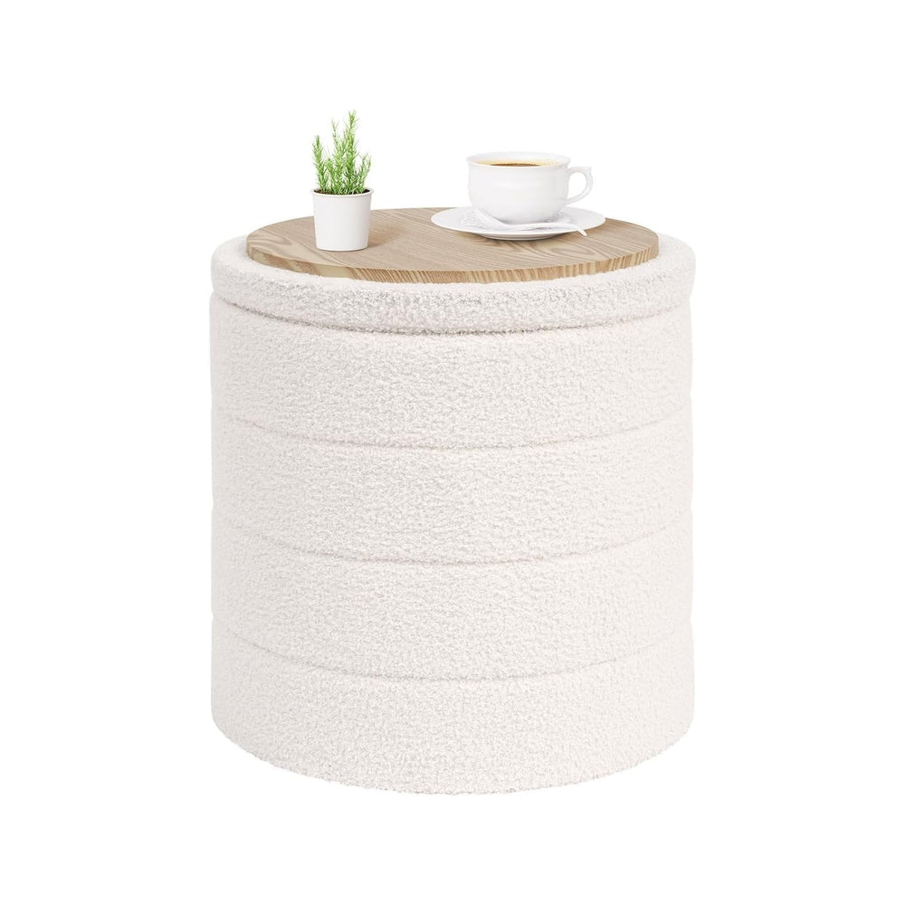 PINPLUS Round Storage Ottoman Foot Rest Stool with Tray Velvet Sherpa Folding...