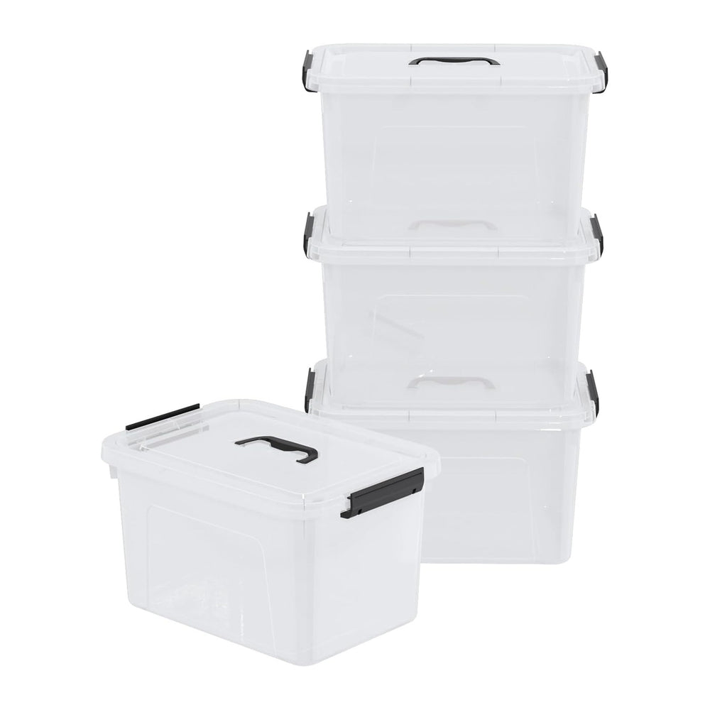 Plastic Storage Boxes with Lids, 4-Pack 18L Clear Latching Bins