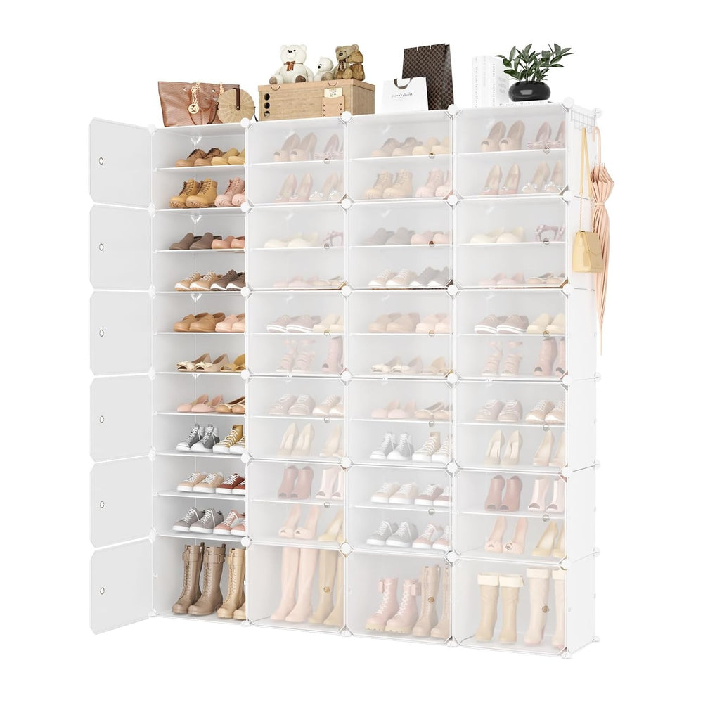 Portable Shoe Rack Organizer with Door, 96 Pairs Shoe Storage Cabinet Easy As...