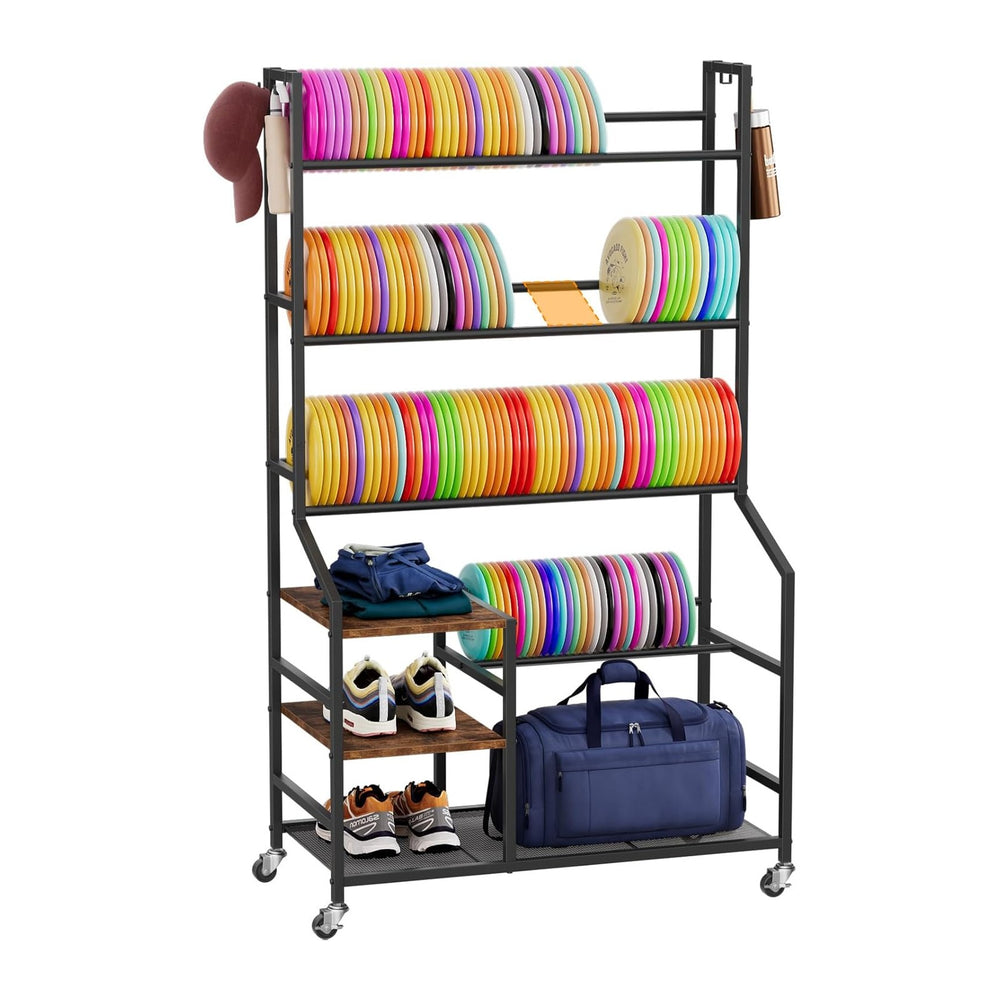 Portin Disc Golf Storage Rack with Wheels, 5 Tier Disc Station Organizer