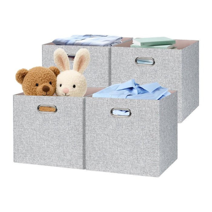 Posprica Collapsible Storage Bins,13×13 Foldable Storage Cube Boxes Fabric Drawer Fabric Storage Bins Vinyl Record Woven Gray, 4 Pack