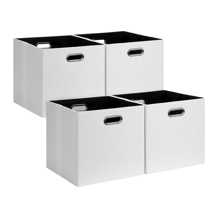 Posprica Fabric Storage Cubes, 13x13 Collapsible Storage Bins with Dual Handles, Foldable Storage Boxes Basket for Closet Shelf Cabinet Bookcase Organization, Set of 4, White