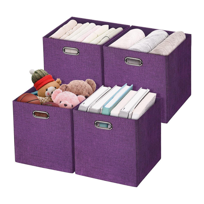 Posprica Storage Basket Bins,13×13×13 Foldable Storage Cube Boxes Fabric Drawer for Closet Shelf Cabinet Bookcase - Set of 4, Purple