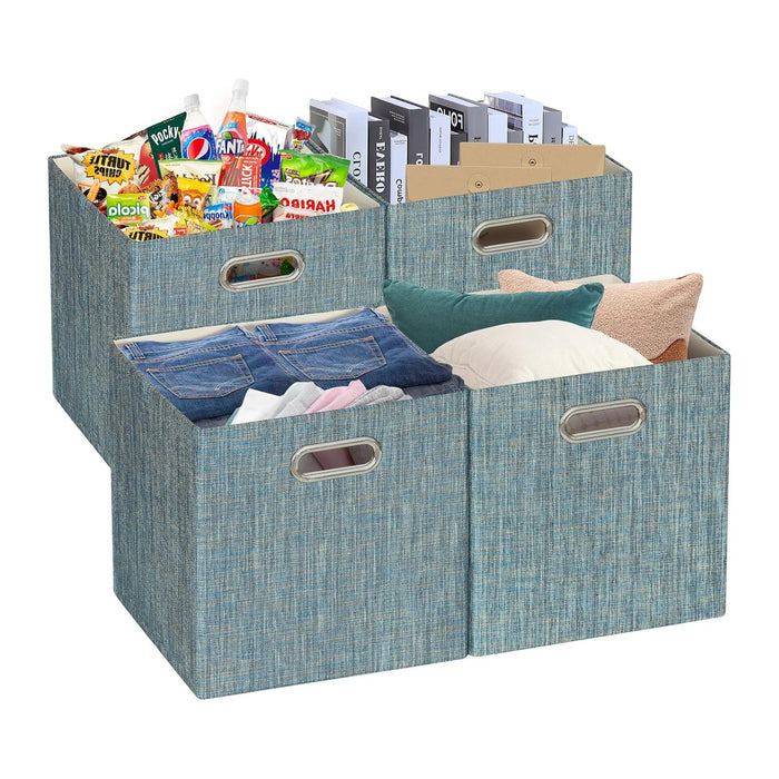 Posprica Storage Basket Bins,13×13×13 Foldable Storage Boxes Fabric Drawer Cubes for Closet Shelf Cabinet Bookcase - Set of 4,Teal