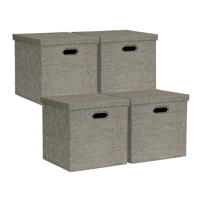 Posprica Storage Bins with Lids,13×13×13 Foldable Storage Cube Baskets Boxes Fabric Drawers for Closet Shelf Cabinet Bookcase,Set of 4,Coffee
