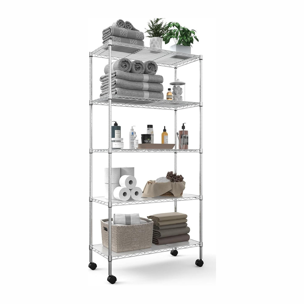 pouseayar 5 Tier NSF Metal Shelf Wire Shelving Unit, 750lbs Capacity Heavy Du...