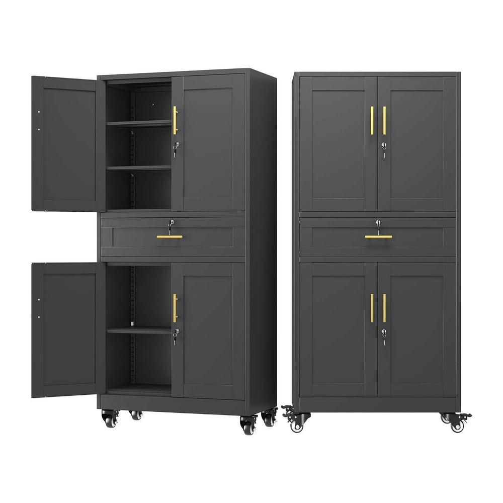 pozdeg 74" Black Lockable Rolling Metal Garage Storage Cabinet