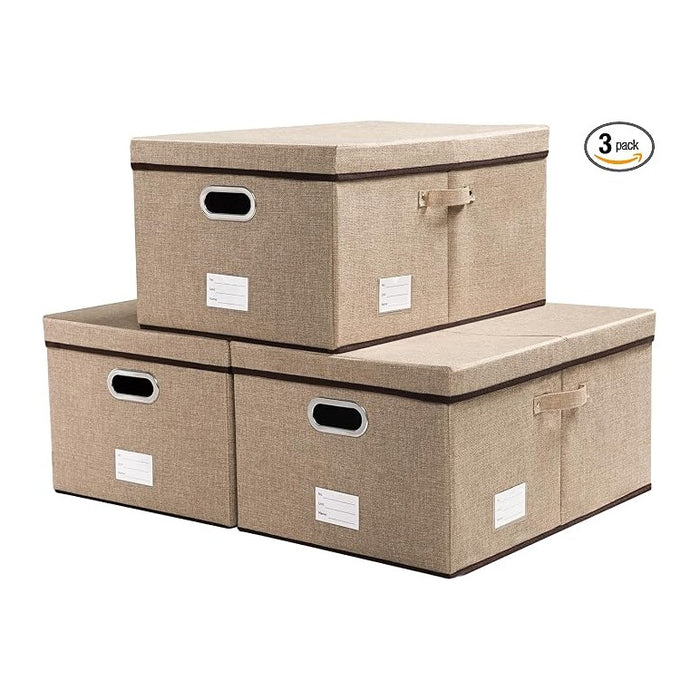 PRANDOM Storage Bins with Lids Jute Fabric Foldable Storage Boxes Organizer