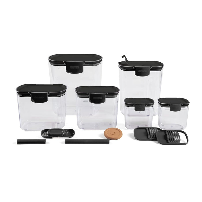 Progressive ProKeeper Baker's Airtight Kitchen Storage Canister Container Set for Flour, Sugar & More, Keeps Ingredients Fresh, with Accessories (Black, 6- Piece)