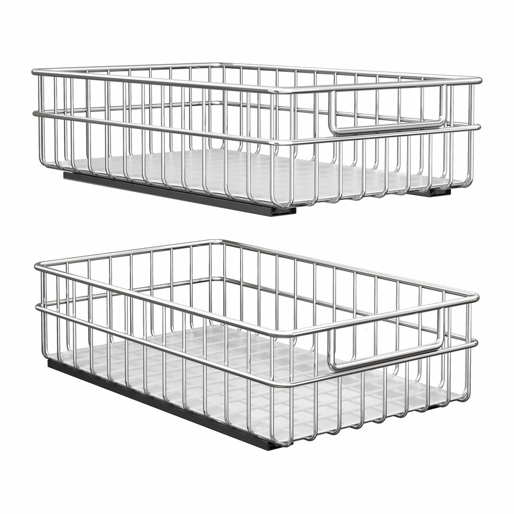 Pull out Cabinet Organizer, Stainless Steel 2-Pack Slide out Drawer with Sile...