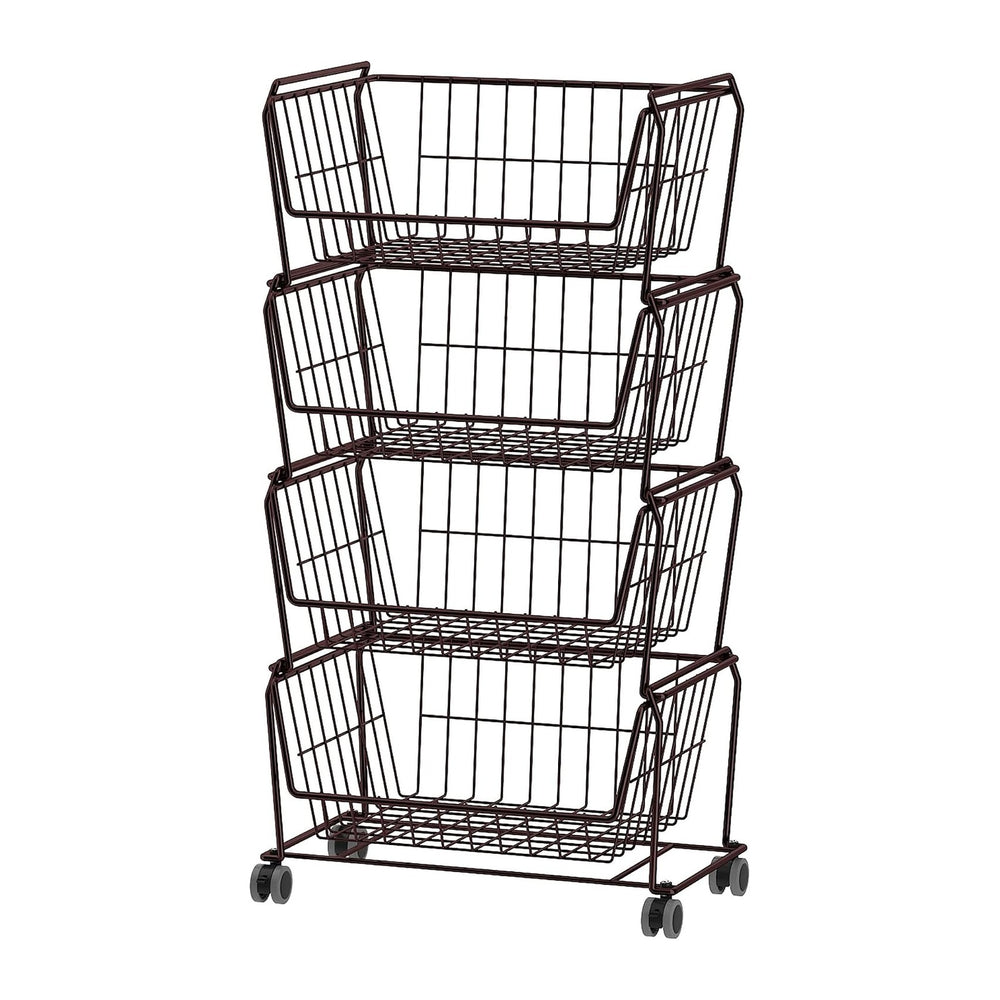 PUSDON 4-Tier Spacious Stackable Wire Storage Baskets with Wheels, Metal Roll...