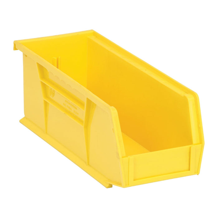 Quantum Storage QUS224 Heavy-Duty Stackable Plastic Storage Bins for Workshop, Warehouse & Garage, Ultra Stack & Hang, 10-7/8" x 4-1/8" x 4", Yellow, 12-Pack