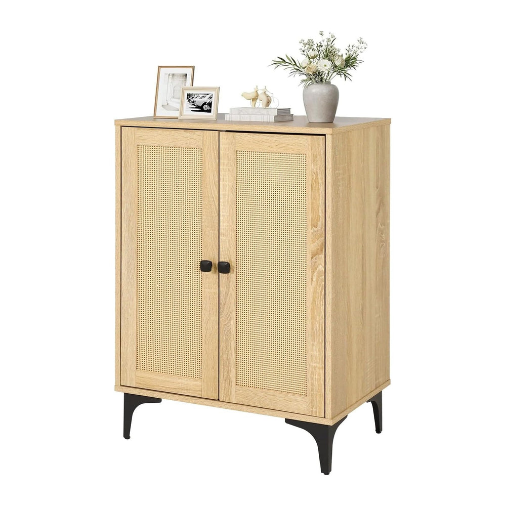 Rattan Cabinet, Buffet Cabinet with Storage, Boho Small Sideboard with Adjust...