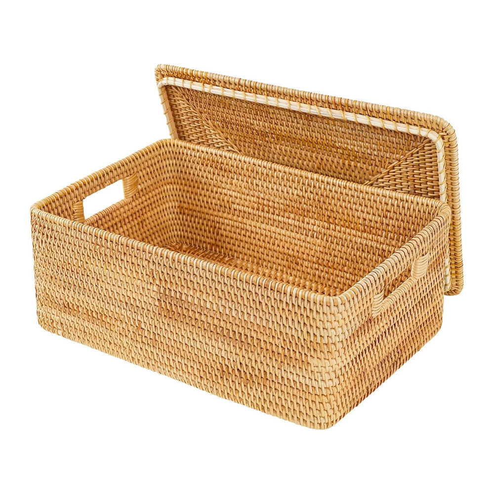 Rattan Storage Basket with Lid – 16.5×12.6×7 inch for Home