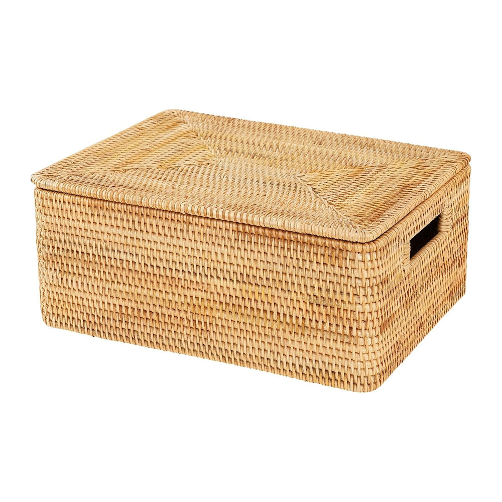 Rattan Storage Basket with Lid – 18×12×7 inch for Home