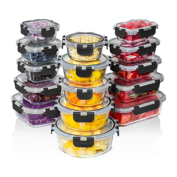 Razab 30 PC Glass Food Storage Containers with Lids - Reusable Glass Meal Prep Containers for Lunch and Leftovers - Airtight & Leakproof Snap Locking Lids - Oven, Freezer, Microwave, Dishwasher Safe
