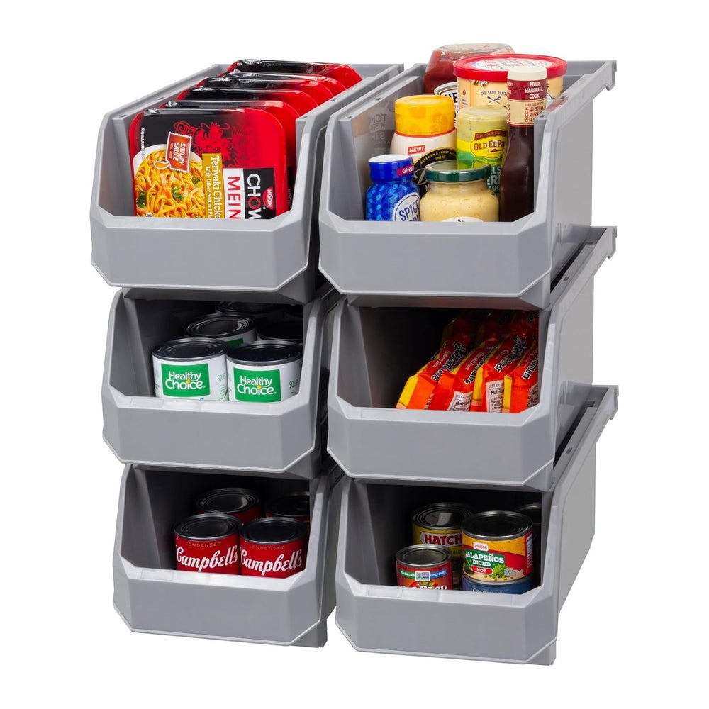 ReadySpace Large Stackable Plastic Storage Bins, 6-Pack, Grey