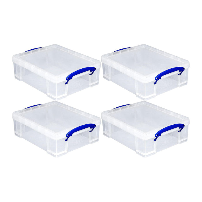 Really Useful Box 4 Pack Storage Bins, Clear Plastic Stackable Organizing Totes, 8.1 Liter