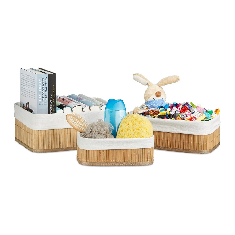 Relaxdays Bamboo Set of Shelf Baskets, 12.5 x 32 x 22 cm, Rectangular, 3 Stor...